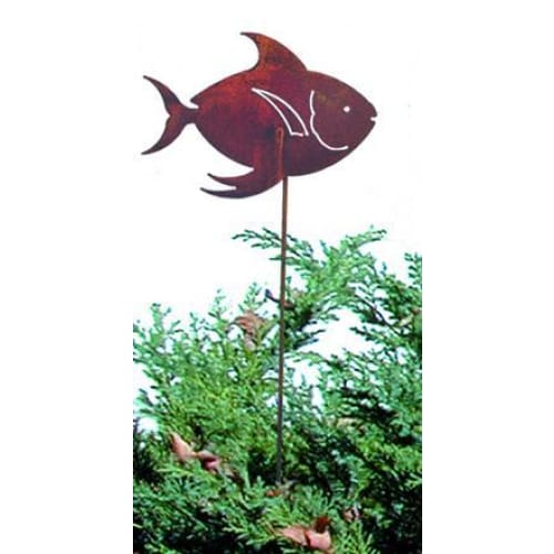 Wrought Iron Tropical Fish Rusted Garden Stake 35 Inches garden art garden decor garden ornaments