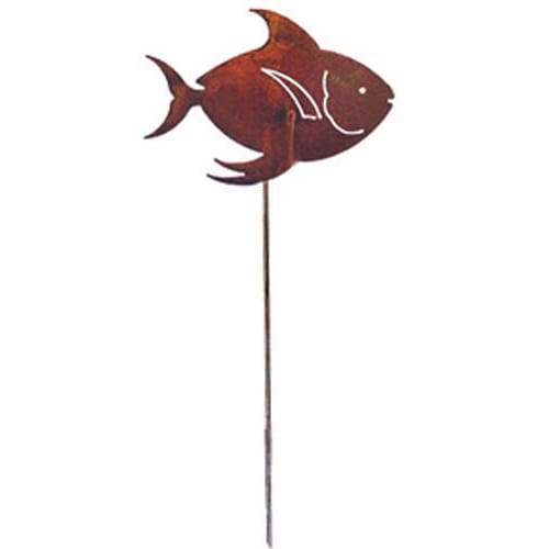 Wrought Iron Tropical Fish Rusted Garden Stake 35 Inches garden art garden decor garden ornaments