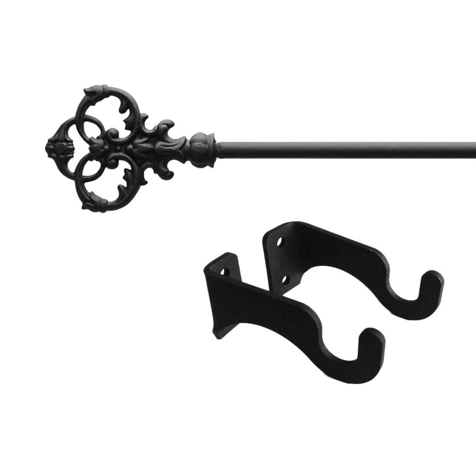 Victorian key design wrought iron curtain rod with brackets